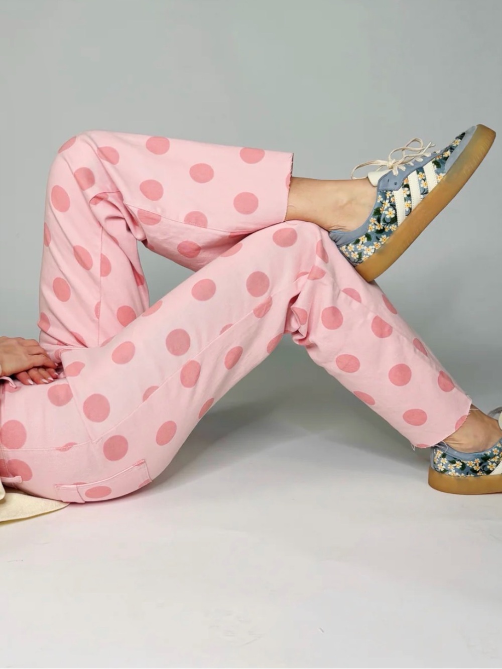 BIG POLKA DOT STRETCHY BLUSH DENIM size Medium NWT